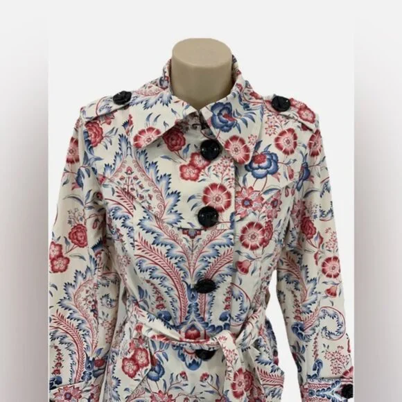 Nanette Lepore Paisley Floral Trench Coat Size Medium - Picture 4 of 12